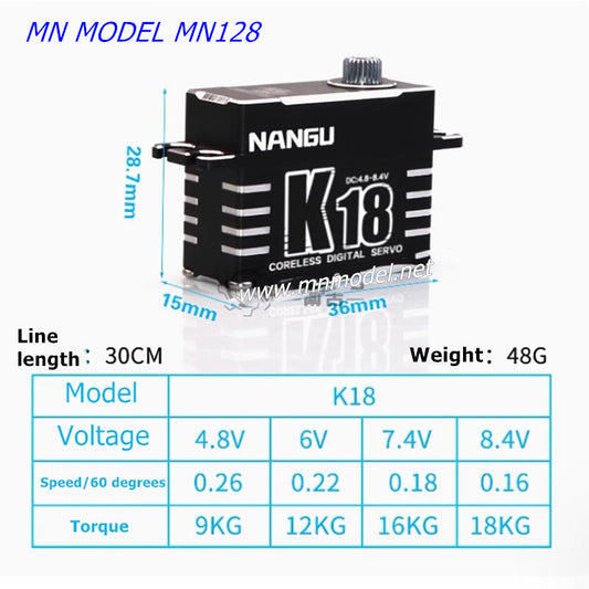 MN MODEL MN128 Parts Digital Servo 18KG 25g Metal Hollow Gear NANGU