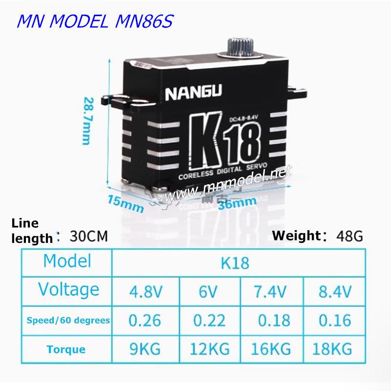 NANGU MN MODEL MN86S Parts 18KG Chaoyuewang 25g Full Metal Hollow Digital Servo-2