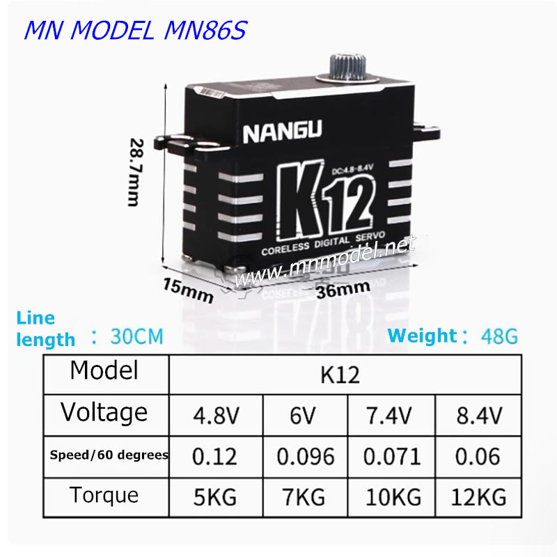 NANGU MN MODEL MN86 Parts 12KG Chaoyuewang 25g Full Metal Hollow Digital Servo size