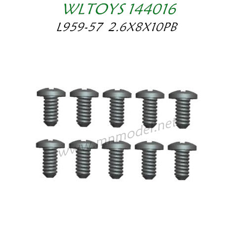 WLTOYS 144016 Parts L959-57 Round head tapping Screw 2.6X8X10PB